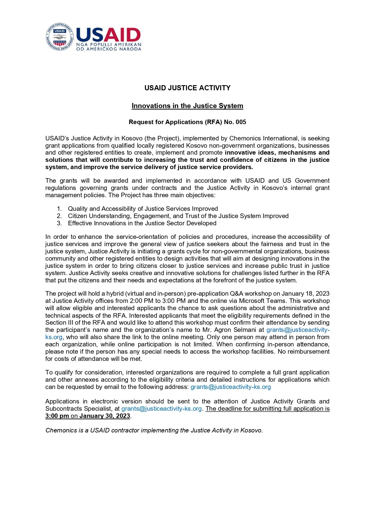 RFA-005 Innovations in the Justice System